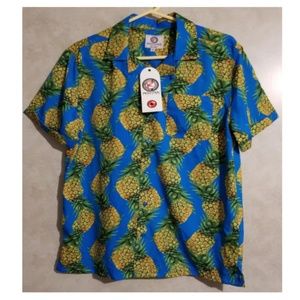 Blue Hawaiian Pineapple Print Button Shirt SIZE M
